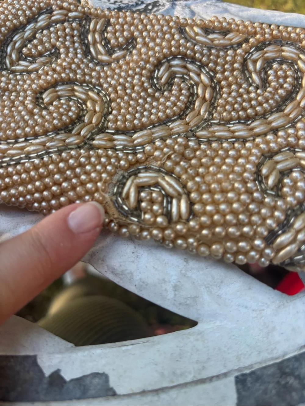 Vintage 60s Emson Handmade Pearl Swirl Beaded Clutch Evening Bag Japan